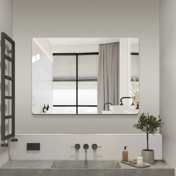 50*70 cm Badezimmerspiegel, rahmenlos mit abgerundeten Ecken, 5 mm HD-Silberspiegel, Sicherheitsfolie, horizontal oder vertikal montierbar--Silber--50x70x1.5cm--YOUDENOVA – Bild 1