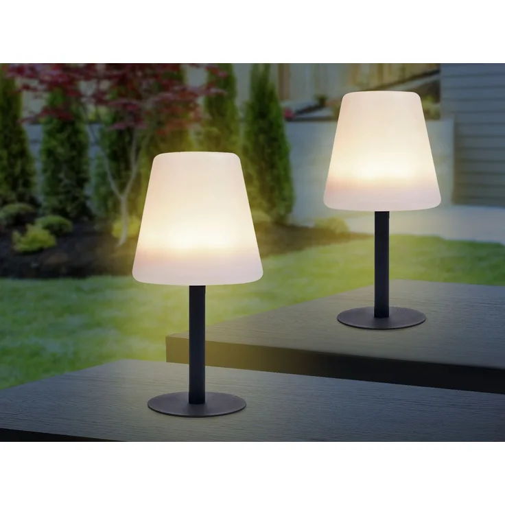 2er SET Outdoor Tischleuchten über Solar oder USB aufladbar, Höhe 25cm
