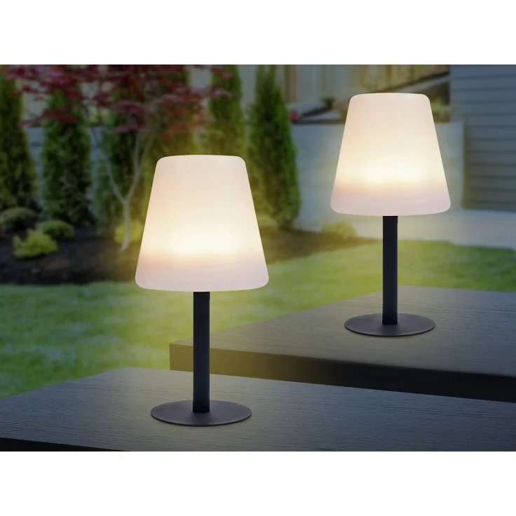 2er SET Outdoor Tischleuchten über Solar oder USB aufladbar, Höhe 25cm – Bild 1