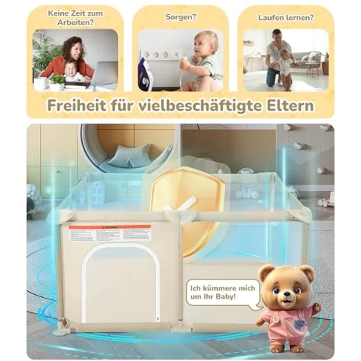 Dripex Laufstall Baby 124x124 cm, Laufgitter Baby, Laufstall mit atmungsaktivem Netz, Laufgitter 210D Oxford Gewebe, Playpen, kinderlaufstall, Braun – Bild 9