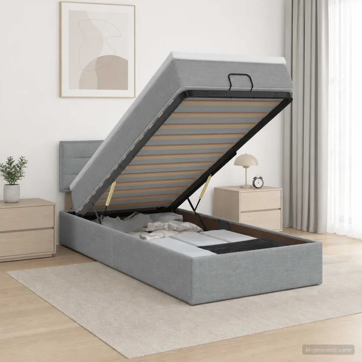vidaXL Ottoman-Bett mit Matratze und LED Hellgrau 100 x 200 cm Stoff 3456801