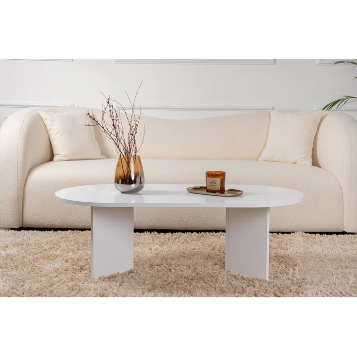 Hanah Home Stylish White Coffee Table, 119 x 60 x 39.8 cm | 100% Melamine Coated Particle Board, 18 mm Thick | Modern Design for Living Room & Lounge – Bild 2
