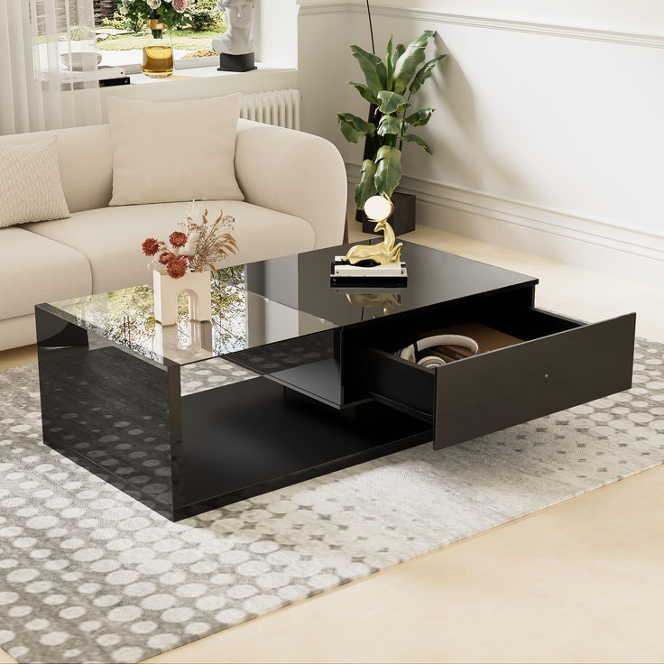 MODFU Couchtisch Beistelltische (Wohnzimmertisch, 1-St, 105*55*32,5cm), mit Glastischplatte, Schublade und 16-farbigen variablen LED-Leuchten – Bild 8