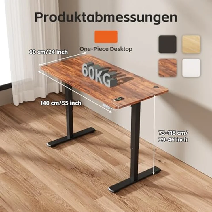 JUMMICO Schreibtisch elektrisch höhenverstellbar mit Memory-Funktion, Braun, 140x60 cm – Bild 8
