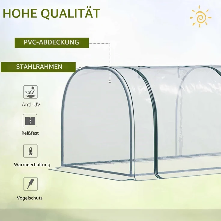 Outsunny Gewächshaus, Stahl, Kunststoff, Transparent, 350L x 100B x 80H cm – Bild 3
