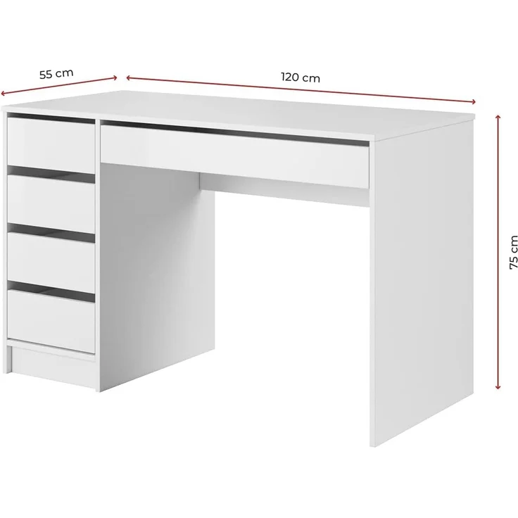 Lookway Schminktisch MADA GLOSS Schreibtisch mit Schubladen und Hochglanz Fronten (1x Schreibtisch), Breite: 120cm – Bild 3