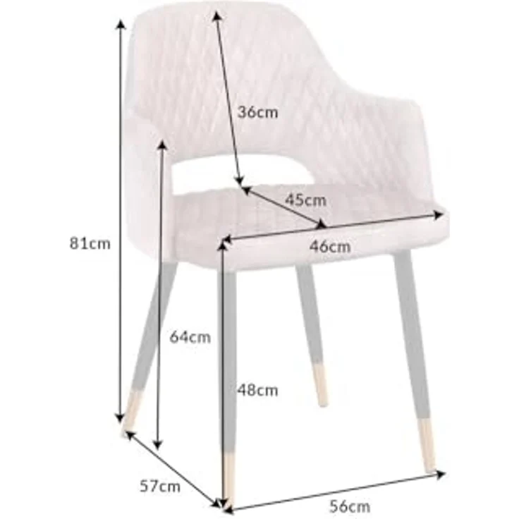 riess-ambiente 4-Fußstuhl PARIS greige / schwarz gold (Einzelartikel, 1 St), Esszimmer · Samt · Metall · mit Armlehne · Ziersteppung – Bild 3