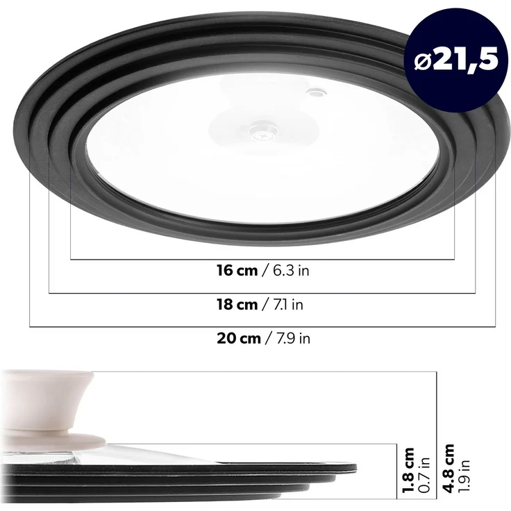 KADAX Universaldeckel 16/18/20 cm, Universal Deckel für Töpfe & Pfannen, Pfannendeckel, Glasdeckel mit Silikonrand und Dampfloch, Topfdeckel (Beige) – Bild 2