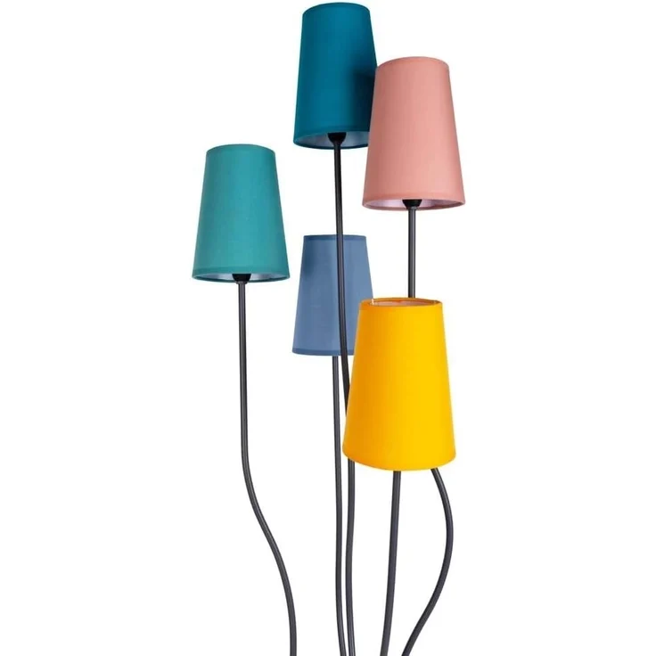 näve Stehlampe Colora, ohne Leuchtmittel, 5flg, E14. Textilschirme je 1x gelb, rose, blau, türkis, oliv – Bild 3