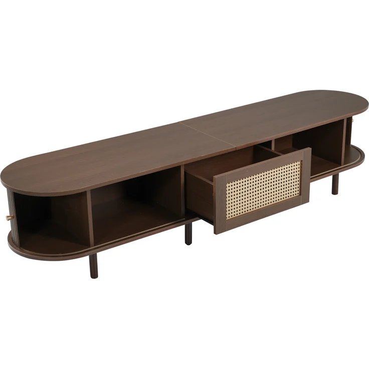 TV-Schrank MDF Rattan-Design mit Schublade & Schiebetüren 180x40x40 cm Nussbaum dunkel – Bild 9