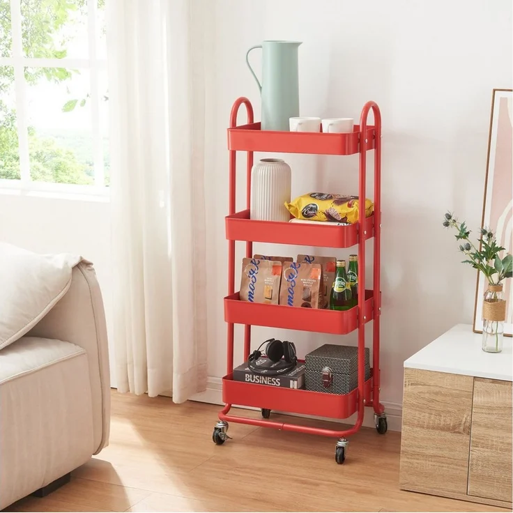 en.casa Küchenrollwagen Pyhäntä mit 4 Ebenen Rot, 103,5 x 46 x 35 cm – Bild 1