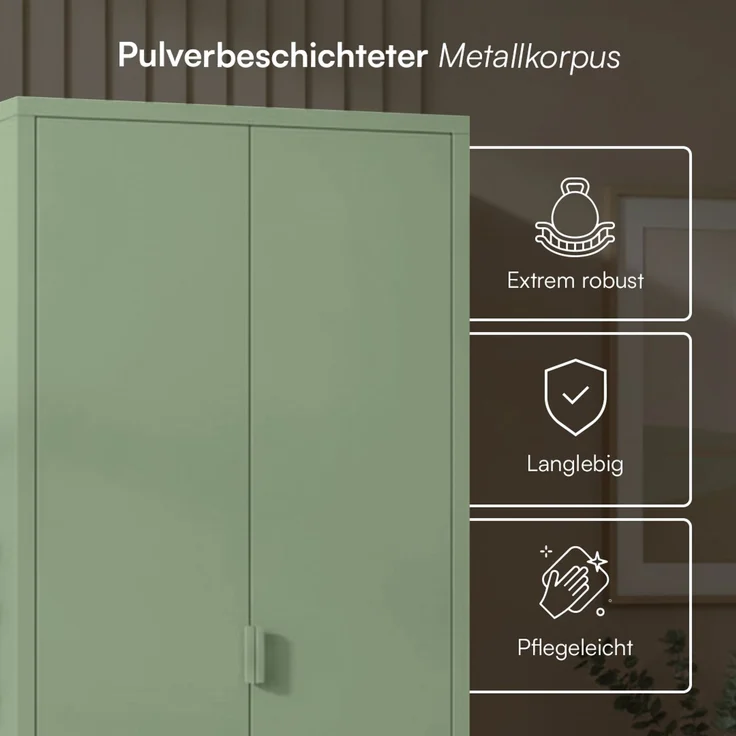 skølm 'Ituri' Kleiderschrank, Metall, 170x45x80 cm, mintgrün, Garderobe mit 4 Fächern und 2 Kleiderstangen – Bild 4
