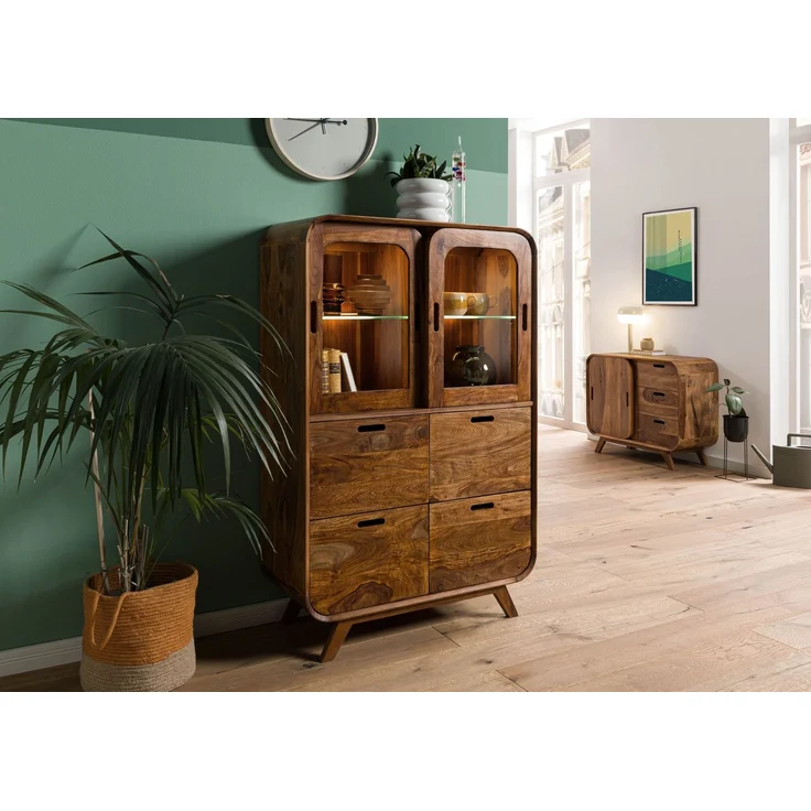 Highboard Sheesham 90 x 40 x 140 hellbraun lackiert MAILAND #120 – Bild 3