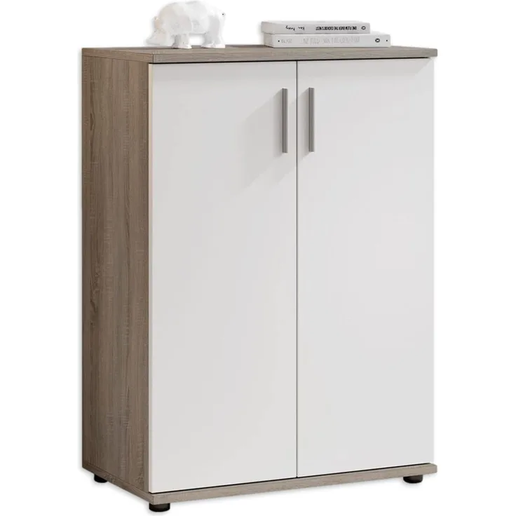 Stella Trading Bobby Kommode in Eiche Sonoma Optik, dunkel - Modernes Sideboard mit viel Stauraum für Ihren Wohnbereich - 60 x 82 x 35 cm (B/H/T)