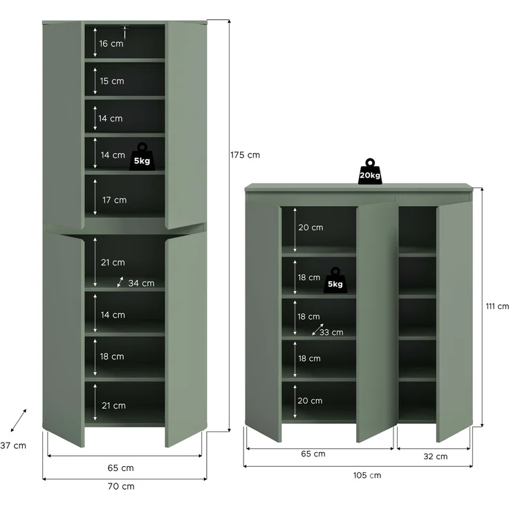 Universalschrank (B/H/T: 190x175x37 cm) in Smoke Green Nachbildung – Bild 4