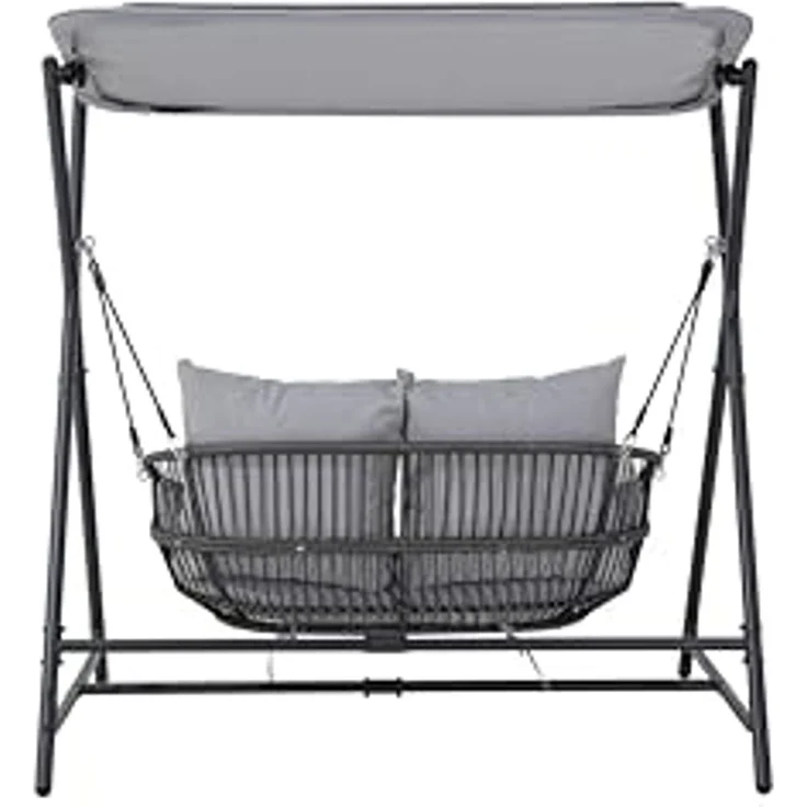 LECO Hollywoodschaukel 2-Sitzer MARIE, zwei verstellbare Sonnendächer, Stahlrohrgestell anthrazit, Graue Polsterauflagen, 171x130x173 cm – Bild 3