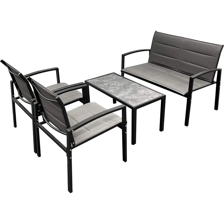 Kynast Garten Lounge Garnitur Metall 4-teilig schwarz grau Textilbezug – Bild 2