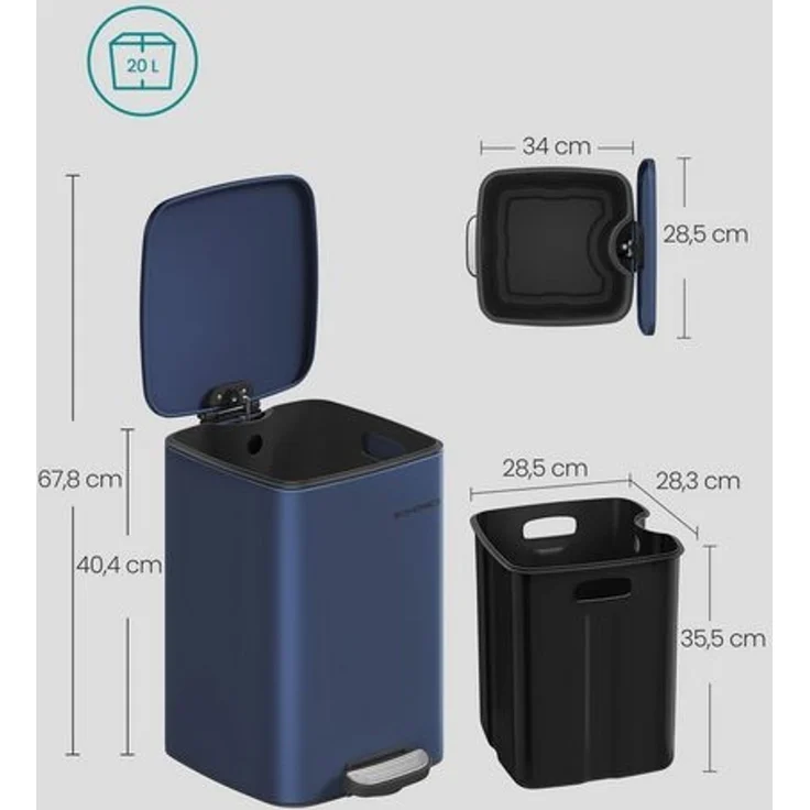 Songmics Mülleimer Küche, 20 Liter, Stahl, mit Inneneimer, Softclose, Offenhaltefunktion, mitternachtsblau, 34 x 28,5 x 40,4 cm – Bild 5