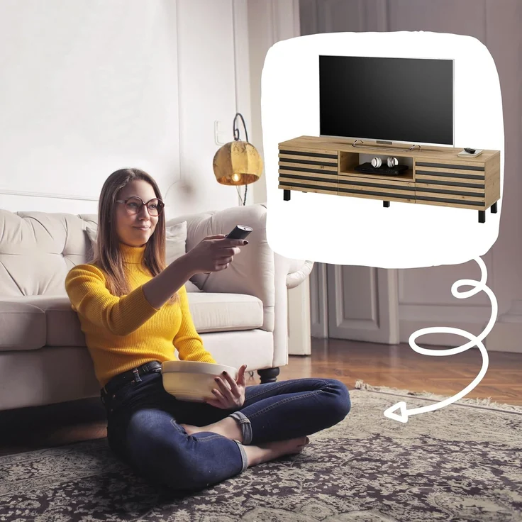 ANKARA TV-Lowboard in Artisan Eiche Optik, Schwarz - Moderner TV Schrank mit viel Stauraum für Ihr Wohnzimmer - 166 x 44 x 40 cm (B/H/T) – Bild 5