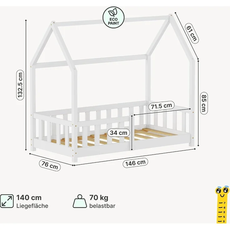 Hausbett Hesel mit Rausfallschutz 70x140 cm Weiß [en. casa] – Bild 2