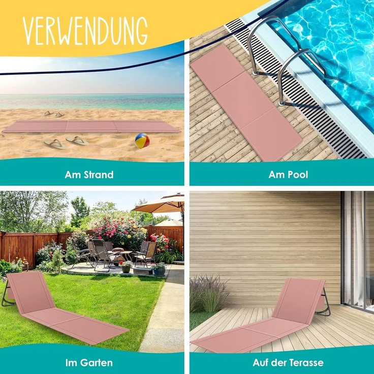 KESSER 2er Set Strandmatte mit verstellbarer Rückenlehne & Tragegurt, klappbar, max. 130 kg, wasserdichter Handyhülle & Tragetasche – Bild 8