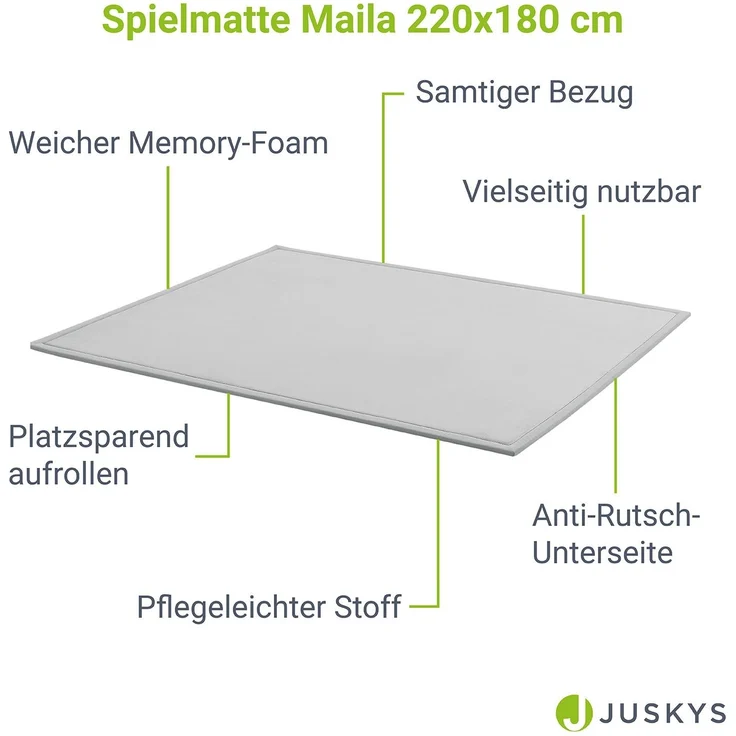 Juskys Krabbelmatte, Polyester grau, 220 x 180 cm – Bild 3