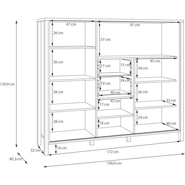 Forte JYTANA Schrank 150, skandinavischer Schrank mit 2 Schubladen und Schranktüren und 3 Regalfächern, Riva Eiche Holzdekor, 149,9 cm breit x 129,9 cm hoch x 40,2 cm tief – Bild 7