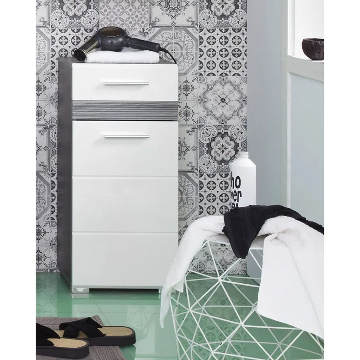 Badmöbel Kommode Set One Hochglanz weiß und Sardegna grau 37x80 cm – Bild 5