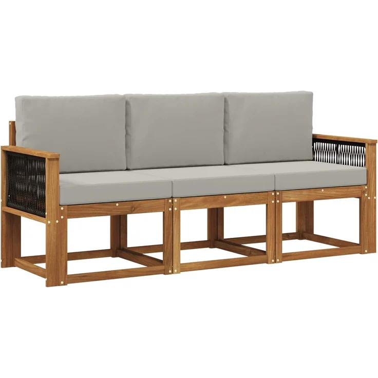 vidaXL Outdoor-Sofagarnitur 3 stk. 3-Sitzer Natur und Hellgrau 3384952 – Bild 2