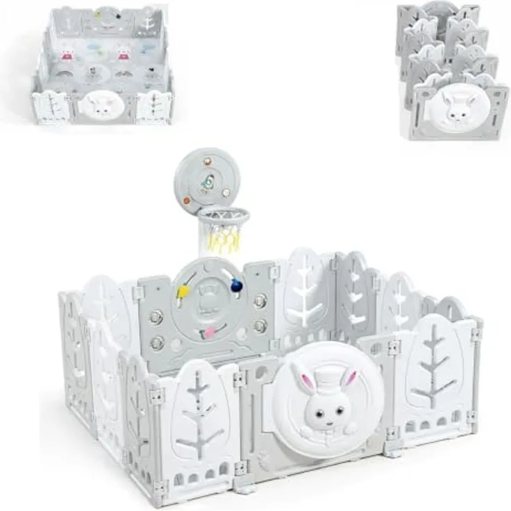 Moni Laufstall white Rabbit 160x115 cm Basketballkorb 50 Bälle Matte klappbar weiß
