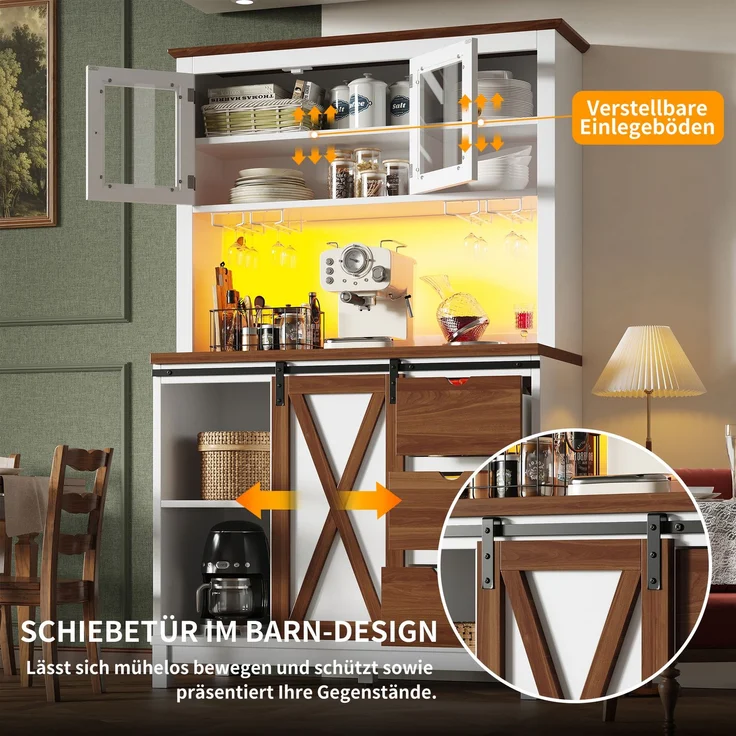 Hochschrank 104x40x180 cm, weiß, mit LED, Schiebetür und verstellbaren Einlegeböden – Bild 8