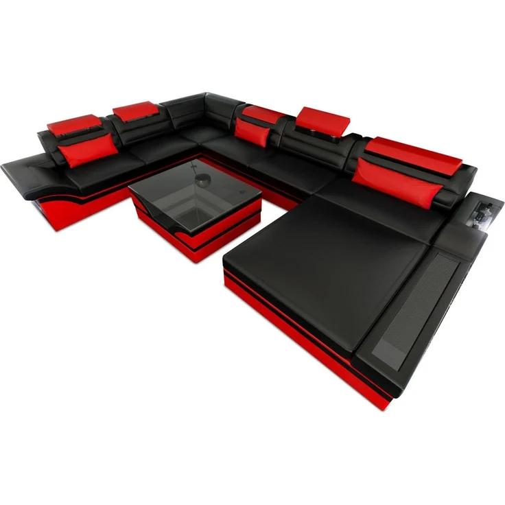 XXL Wohnlandschaft Mezzo - Ledermix - schwarz-rot - Rechts – Bild 1