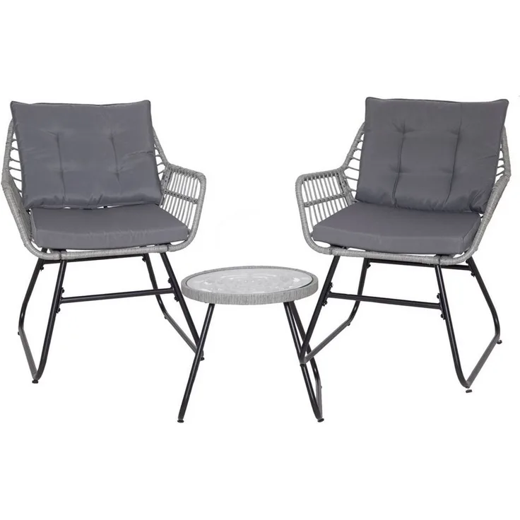 SVITA Balkonset AMALFI, Rattan, Outdoor, Sitzgruppe, Hellgrau