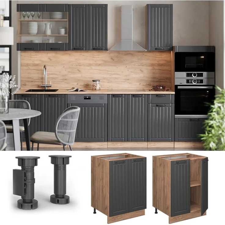 Küchenunterschrank Fame-Line Dunkelgrau 60 cm , AP Eiche Vicco – Bild 4