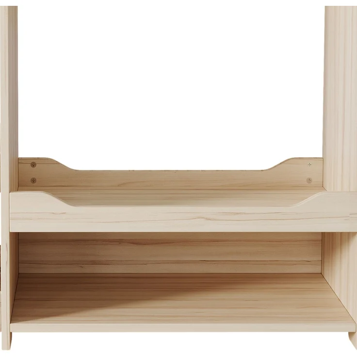 Kindergarderobe mit Sitzbank, Kleiderstange & vier offenen Regalen, aus Kiefer + E1-MDF, Natur, Kinderzimmer Aufbewahrungsschrank, Maße H110 × T39 × B110 cm – Bild 8