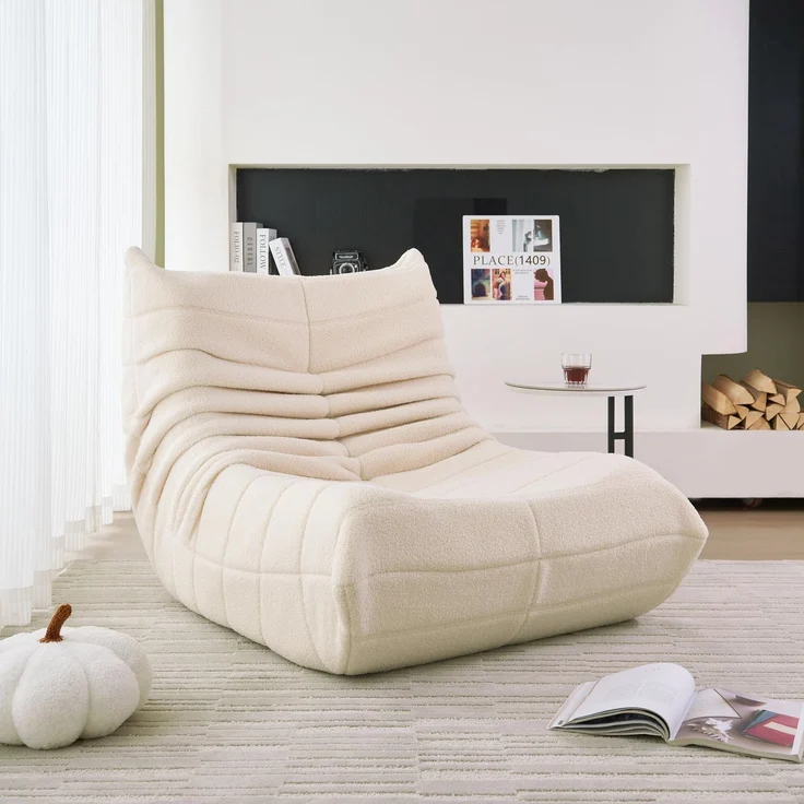 Lounge-Sofa aus Teddy-Velours mit hochdichter Polsterung, ergonomisch, 110x85x79 cm, Beige – Bild 4