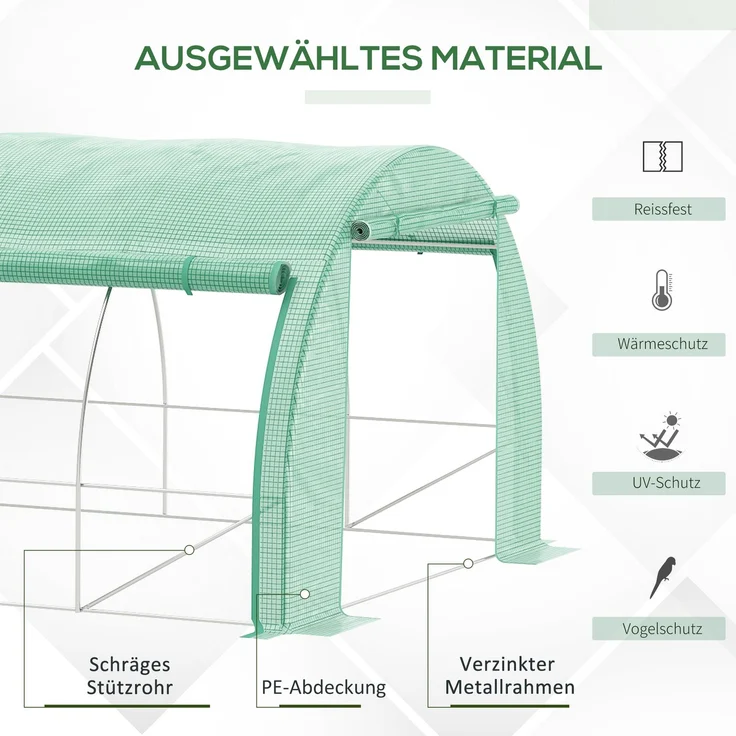 MELAYR, Foliengewächshaus, Treibhaus, begehbar, Netzfenster, Metallrahmen, 4x3x2m, Grün – Bild 6