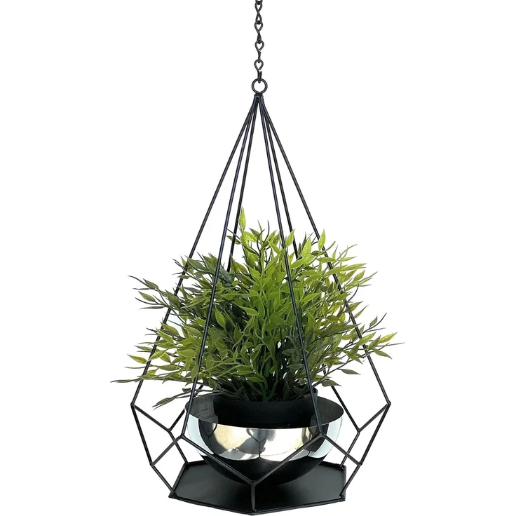 DanDiBo Blumenampel Innen Metall Wand Hängepflanzen 59 cm 96095 S mit Topf 6 Ecken Pflanzenhänger Blumenhänger Topfhänger Blumen Blumentopfhänger Hängetopf – Bild 3