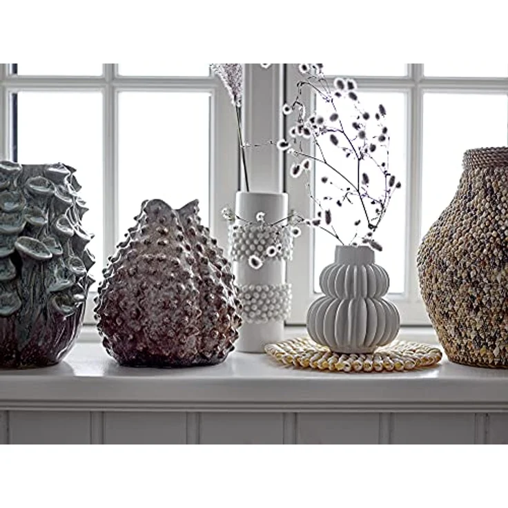 Bloomingville Vase mit Struktur, Steingut in Weiß, 11,5cm x 11,5cm x 14cm – Bild 3