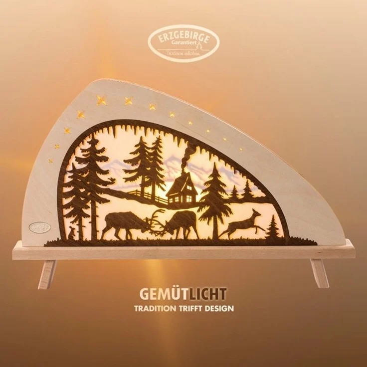Weigla LED Lichterbogen Rotwild, Holz Schwibbogen, Dekoleuchte, Herbstdeko, Made in Germany (1-tlg), Erzgebirge garantiert, Weihnachtsdeko Innen, Weihnachtsbeleuchtung – Bild 4