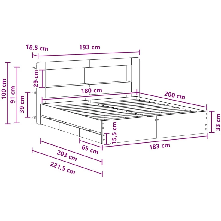 vidaXL Bettgestell mit Stauraum und Kopfteil Sonoma-Grau 180 x 200 cm 3434066 – Bild 11