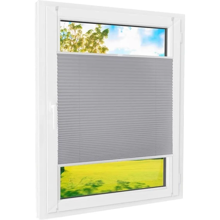 Plissee Klemmfix [grau, 50x220 cm] ohne Bohren für Tür & Fenster, Faltrollo mit einfacher Montage/Bietet optimalen Sichtschutz und Privatsphäre, idealer Sonnenschutz - Farbe: Grau, Breite (cm): 50, Höhe (cm): 220