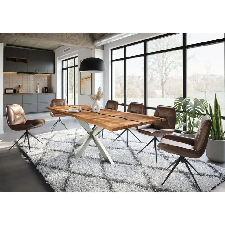 Baumtisch Akazie 240x100x74 natur lackiert / Epoxid schwarz, Kreuzgestell silber matt EPOXY – Bild 11