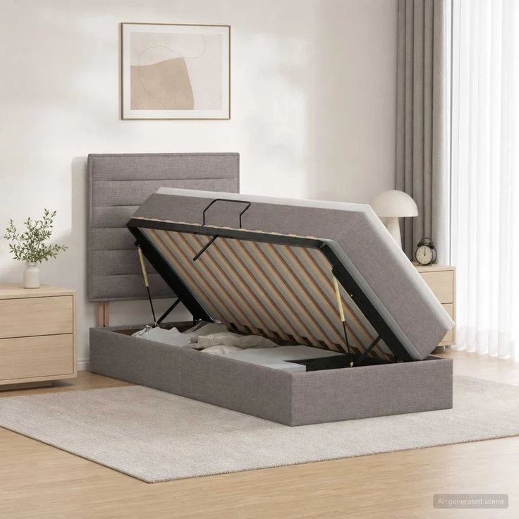vidaXL LED-Speicherbett mit Matratze Taupe 90 x 200 cm Stoff 3459858 – Bild 4