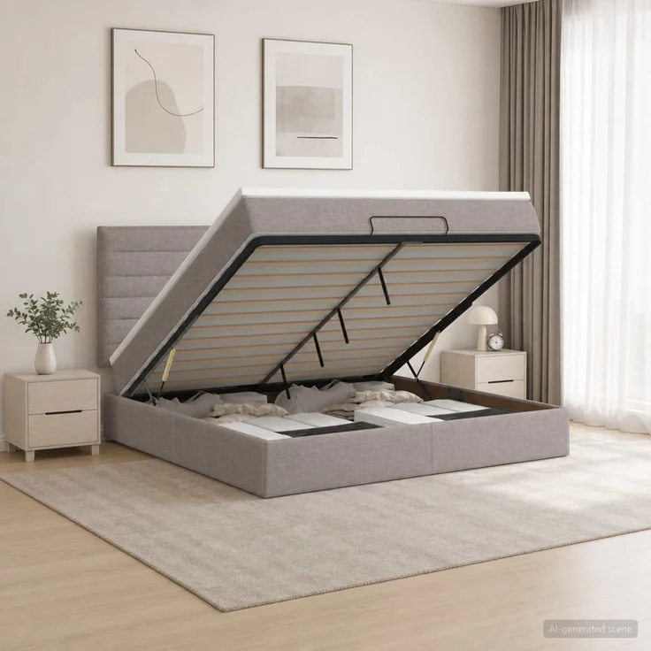 vidaXL Ottoman-Bett mit Matratze und LED Taupe 180 x 200 cm Stoff 3458011 – Bild 4