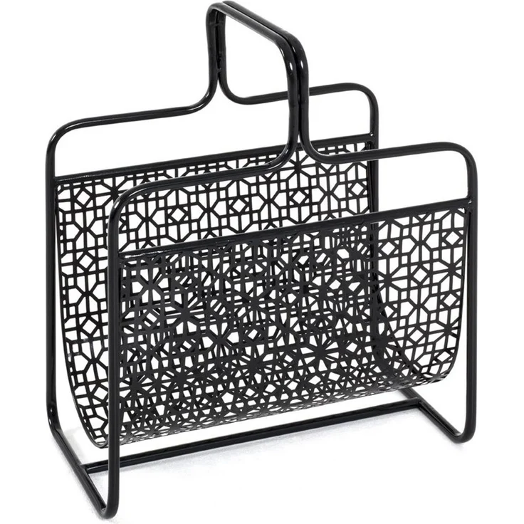 Haku Zeitungsständer aus Metall, schwarz lackiert, Art-Deco-Stil mit Bügelgriff, freistehend, belastbar bis 10 kg, 37x22x45 cm – Bild 1