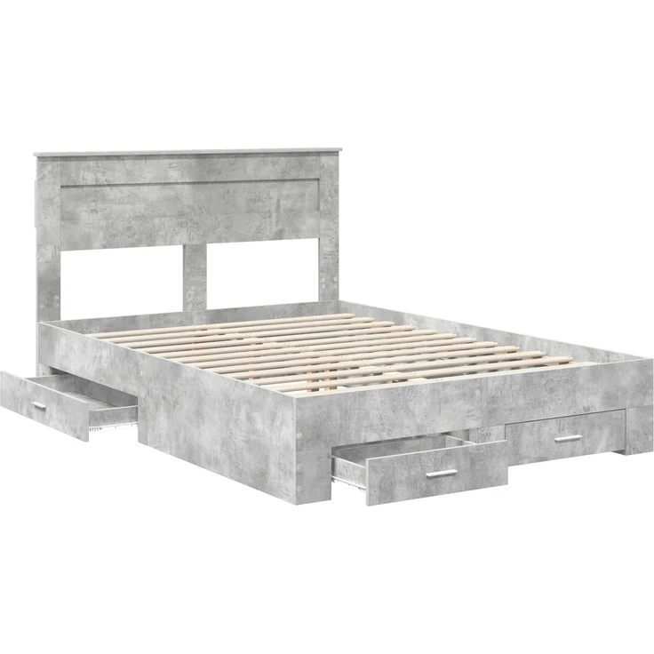 vidaXL Bettrahmen mit Kopfteil Beton Grau 140 x 200 cm Holzwerkstoff 3409990 – Bild 4