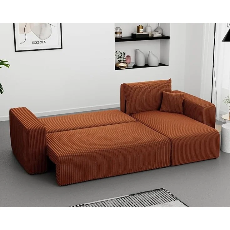 3-Sitzer-Ecksofa mit Schlaffunktion, Stauraum & beidseitig montierbarer Récamiere, Terrakotta-Farbe, 200 x 125 cm – Bild 2