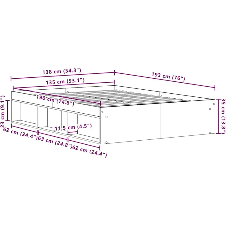vidaXL Bettgestell ohne Matratze Schwarz Eichen-Optik 135x190 cm 3329317 – Bild 10
