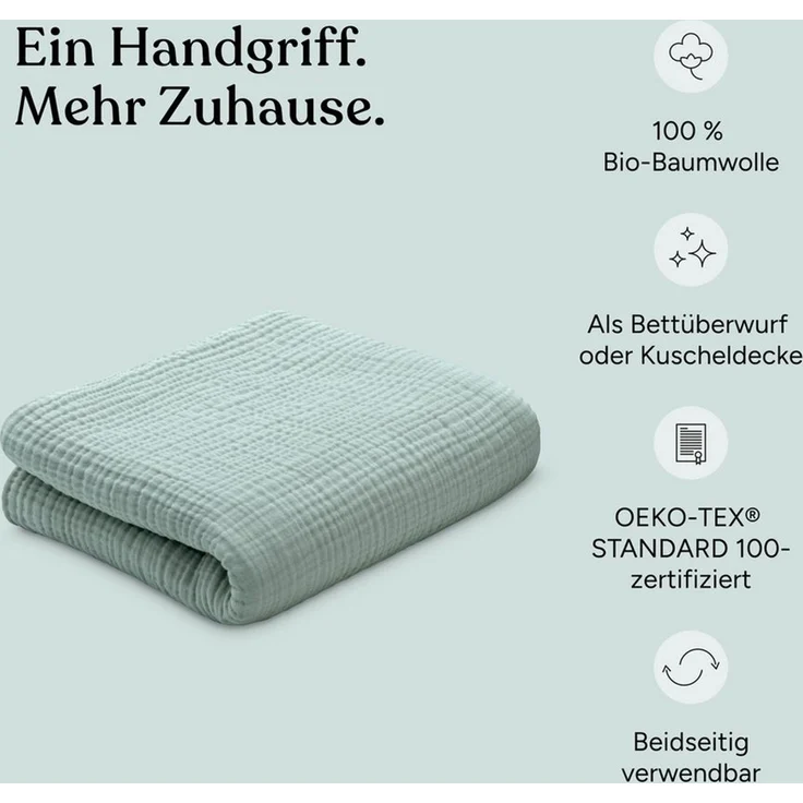 Ehrenkind Tagesdecke Sofadecke aus 100 % Bio-Baumwolle, 4-lagiger Musselin mit natürlicher Crinkle-Optik – Bild 3
